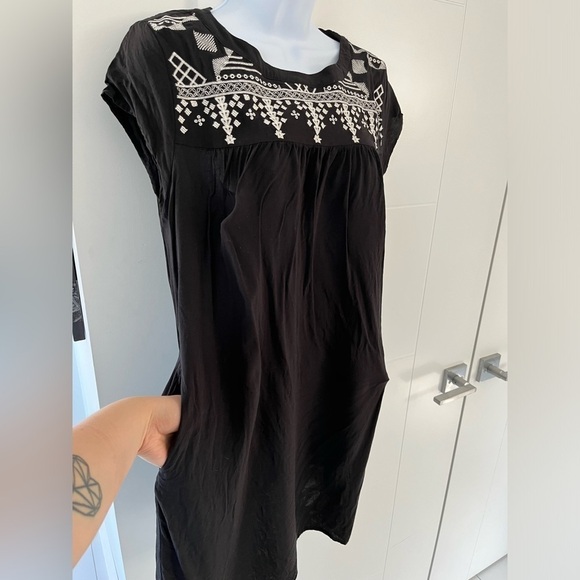George/ Black boho dress/ Midi/  White embroidery/ Size US L - Picture 4 of 12
